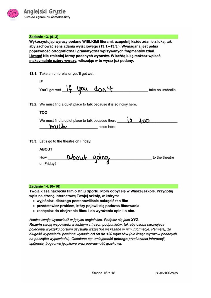 zadanie 13 egzamin ósmoklasisty CKE język angielski