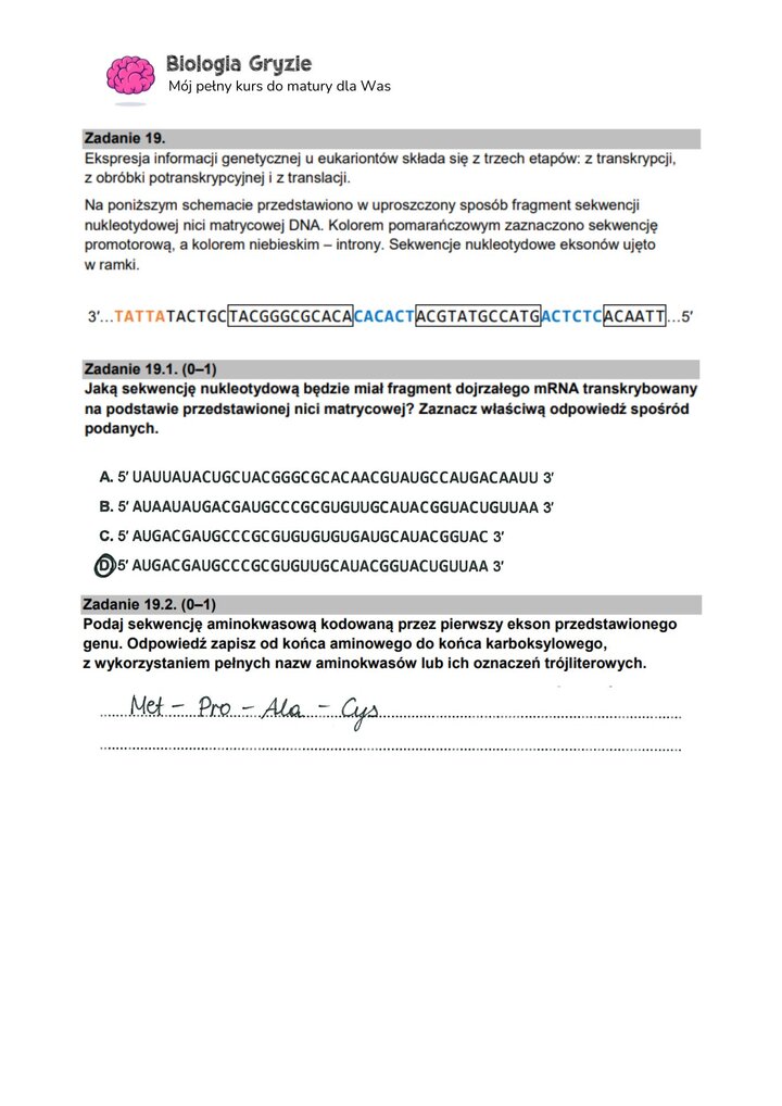 zadanie 19 matura CKE biologia formuła 2015