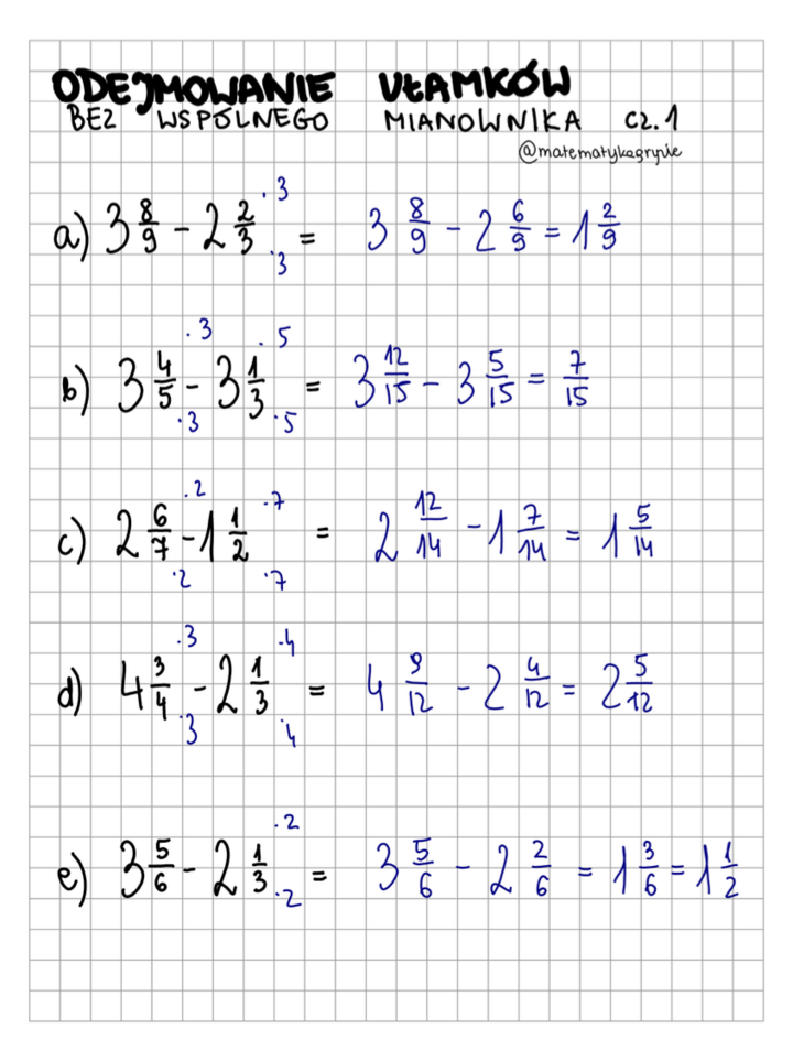 Odejmowanie ułamków bez wspólnego mianownika