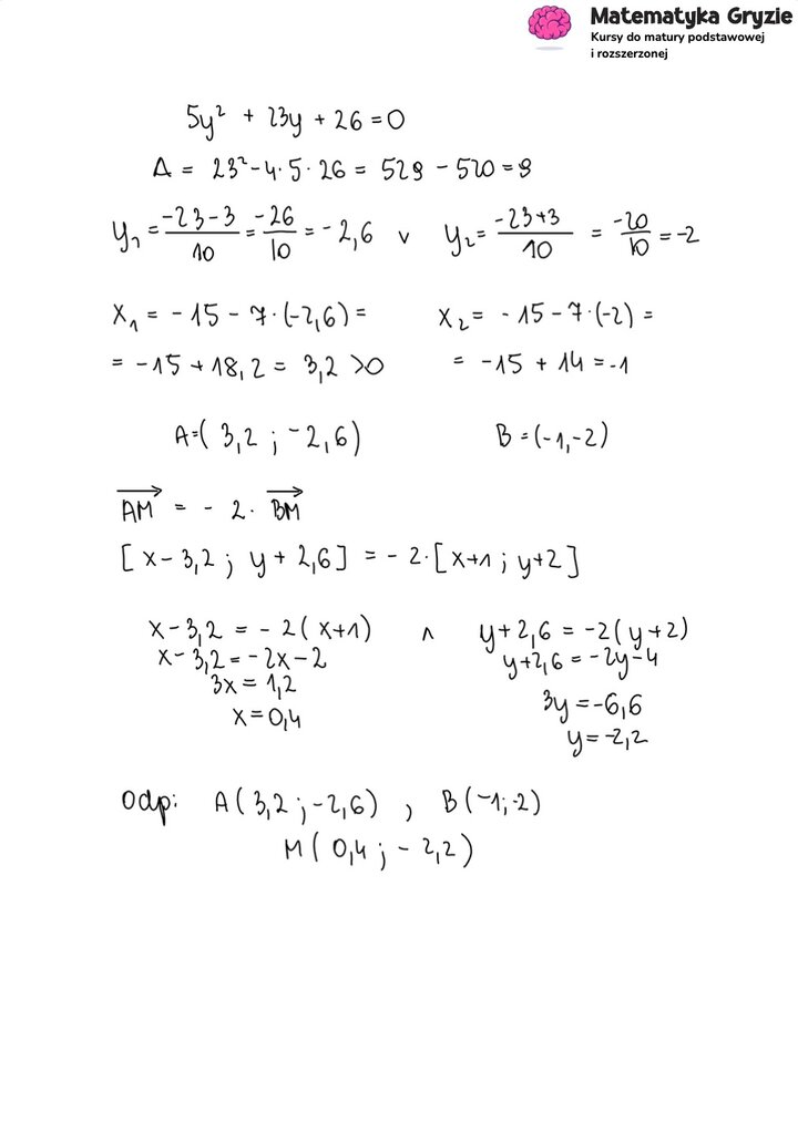 Fragment arkusza maturalnego z matematyki rozszerzonej - obliczanie wektorów z wykorzystaniem równania okręgu.