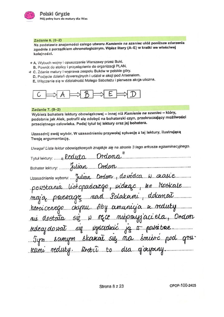 zadanie 6, 7 egzamin ósmoklasisty CKE język polski