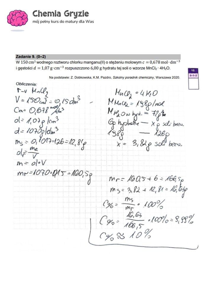 zadanie 9 matura CKE chemia formuła 2015
