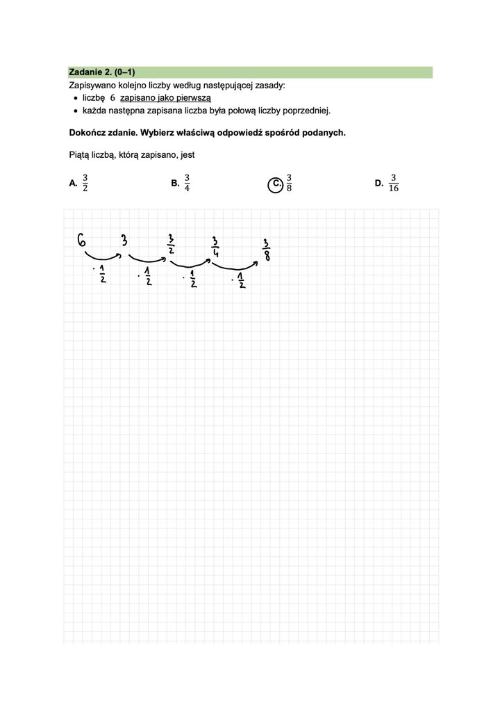 Fragment arkusza do egzaminu ósmoklasisty z matematyki - zadanie z obliczeń logicznych.