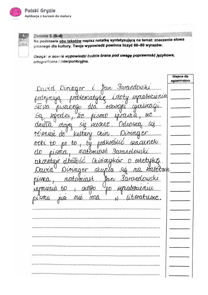 Fragment arkusza maturalnego z języka polskiego – pisanie notatki syntetyzującej. 