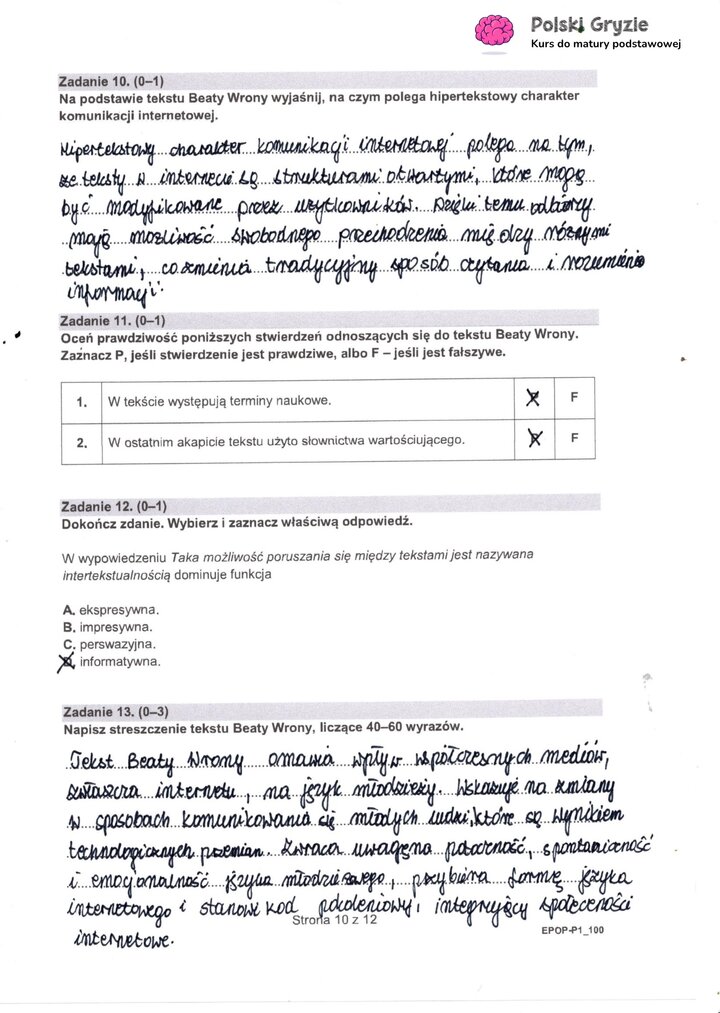 Fragment arkusza egzaminacyjnego z języka polskiego – pytania dotyczące wybranych lektur obowiązkowych.