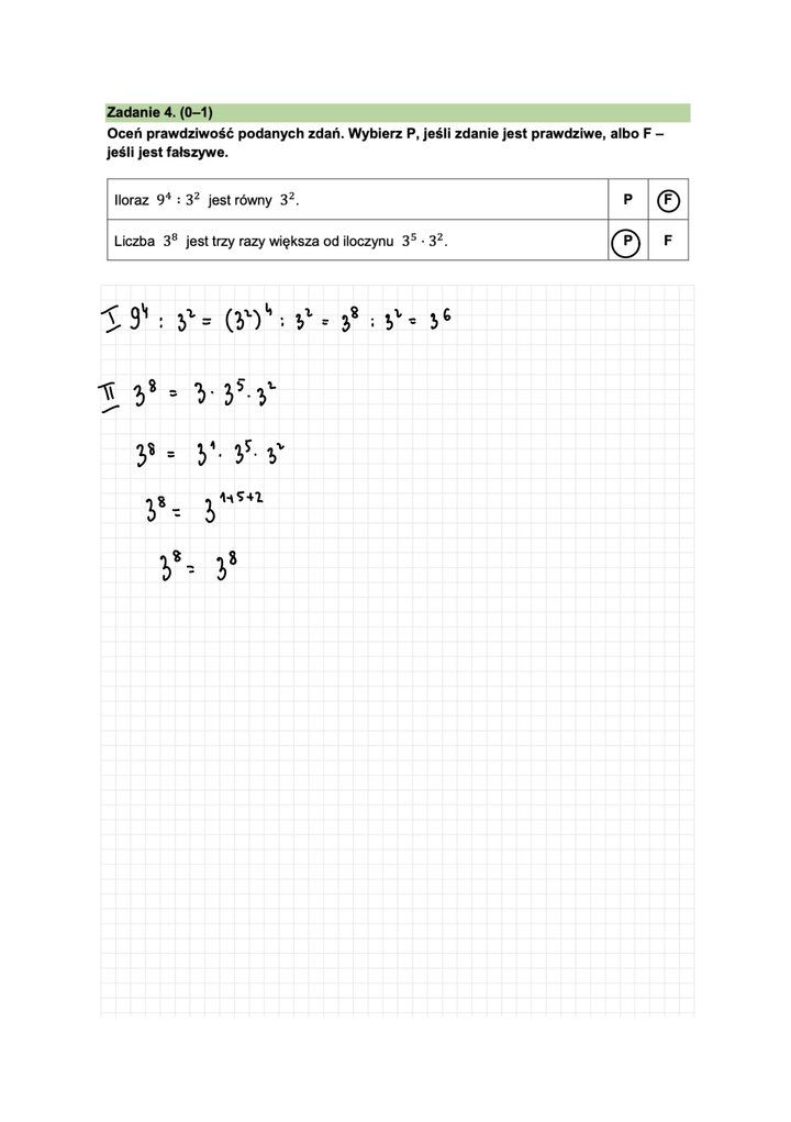 Fragment arkusza do egzaminu ósmoklasisty z matematyki - zadanie z zastosowaniem własności potęg.