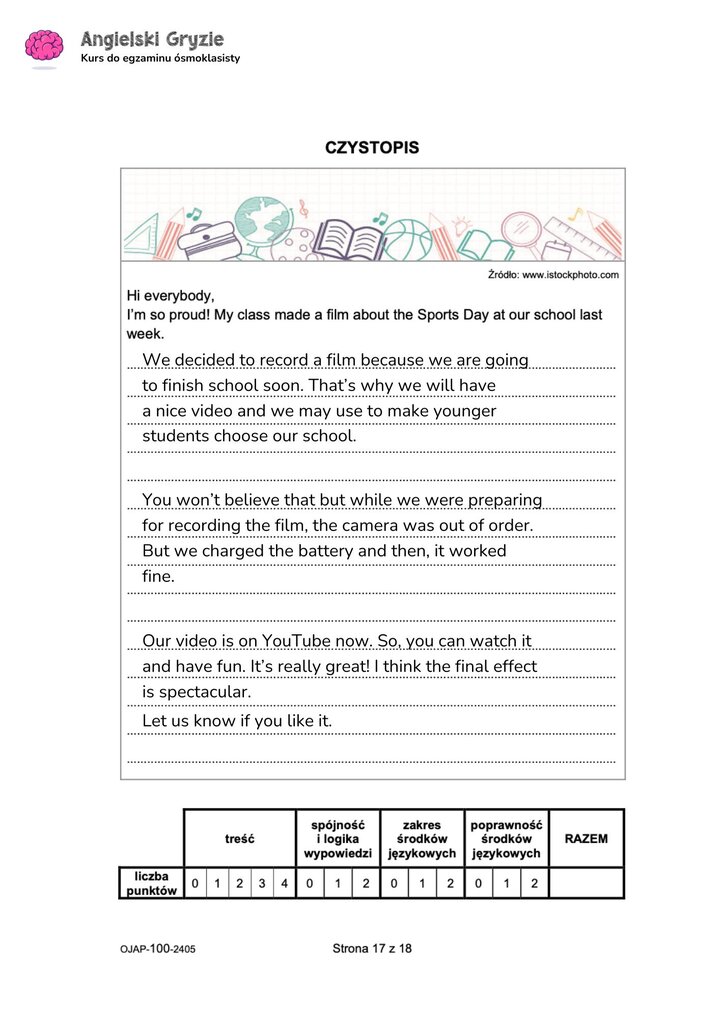 zadanie 14 egzamin ósmoklasisty CKE język angielski