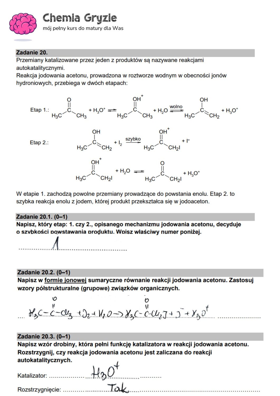 zadanie 20 matura CKE chemia formuła 2015