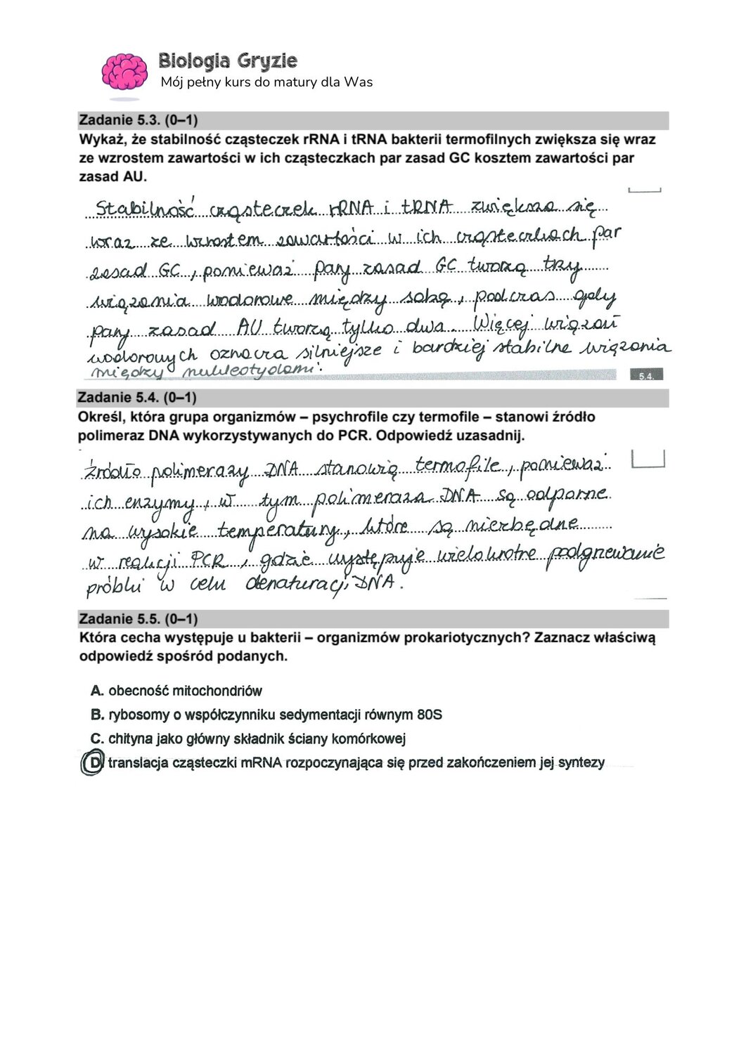 zadanie 5.3 5.4 5.5  matura CKE biologia formuła 2015