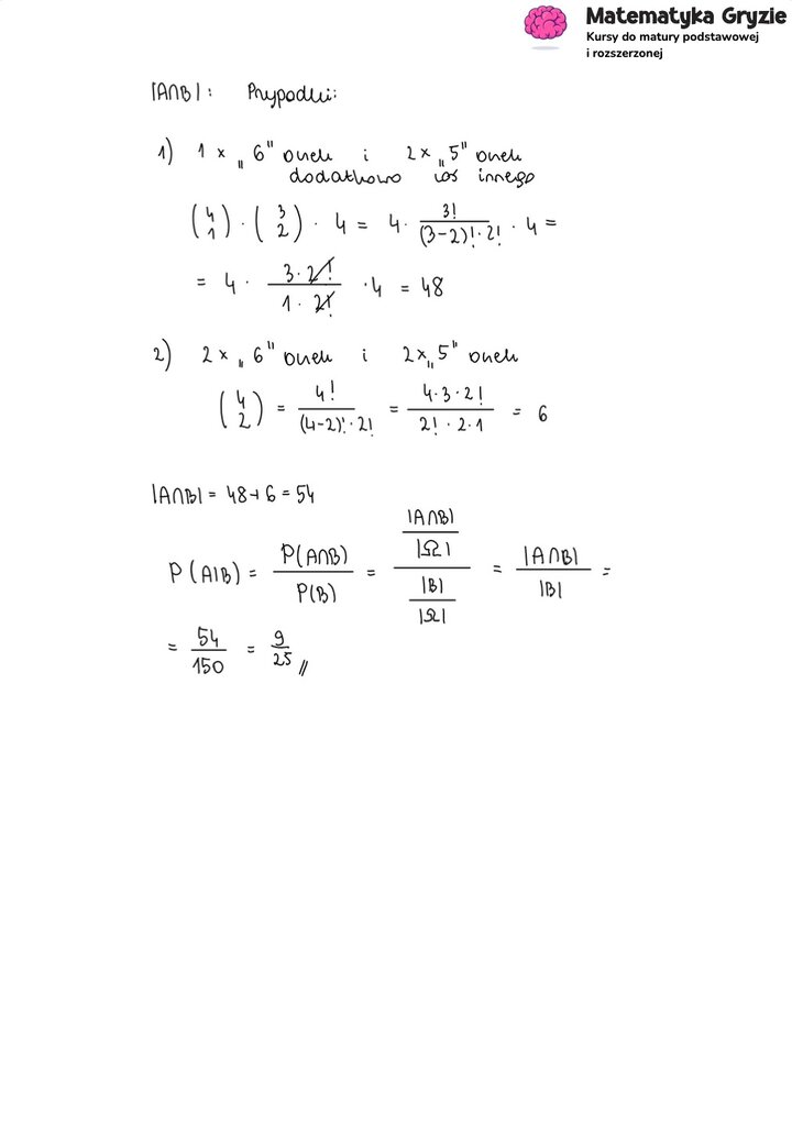 Fragment arkusza maturalnego z matematyki rozszerzonej - zadanie z własności prawdopodobieństwa warunkowego.