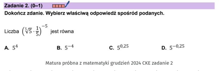 Potęgi i pierwiastki zadania maturalne