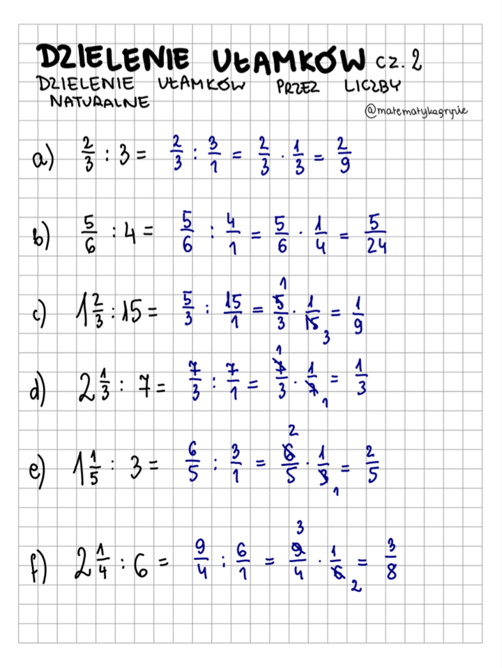 Dzielenie ułamków przez liczby naturalne