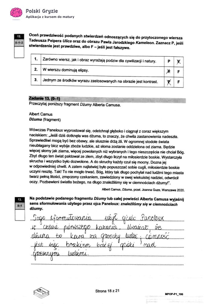 Fragment arkusza maturalnego z języka polskiego – pytania dotyczące wybranych lektur obowiązkowych.