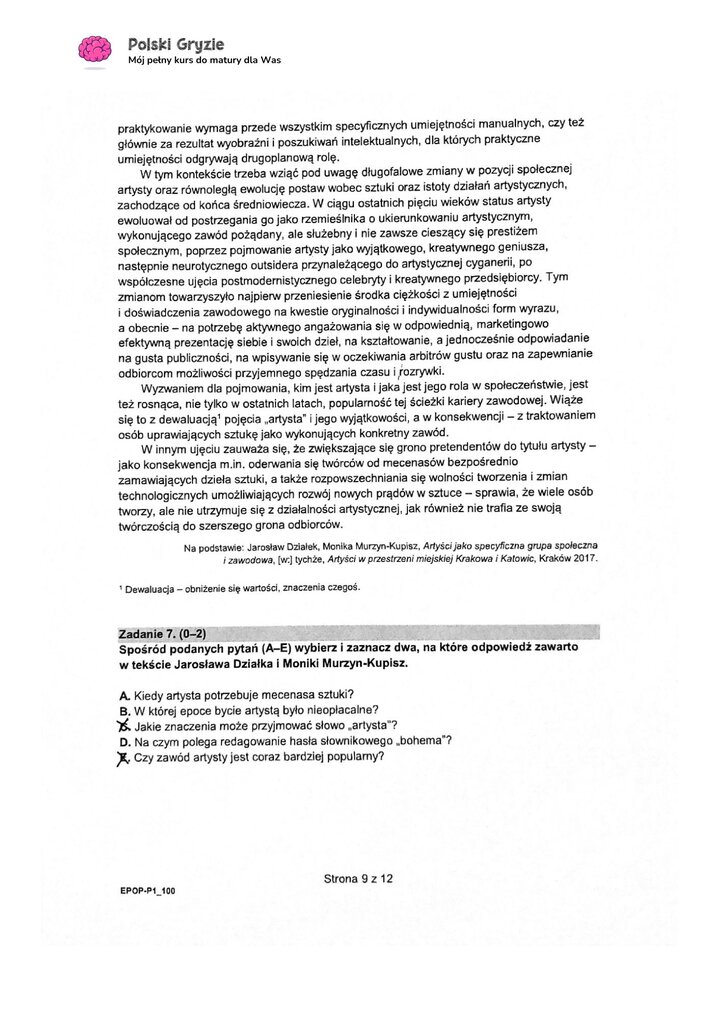 rozwiązania stara matura z polskiego maj 2024