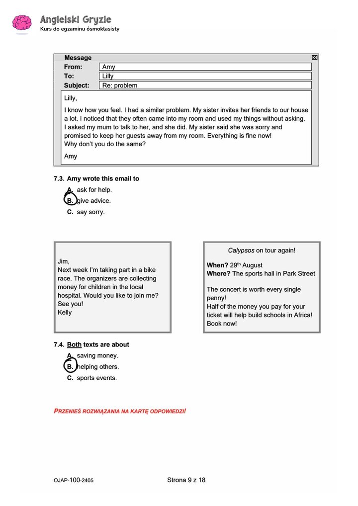 zadanie 7 egzamin ósmoklasisty CKE język angielski