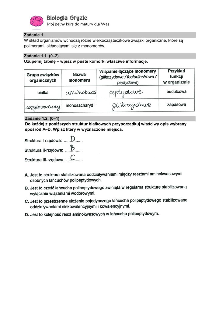 zadanie 1 matura CKE biologia formuła 2015