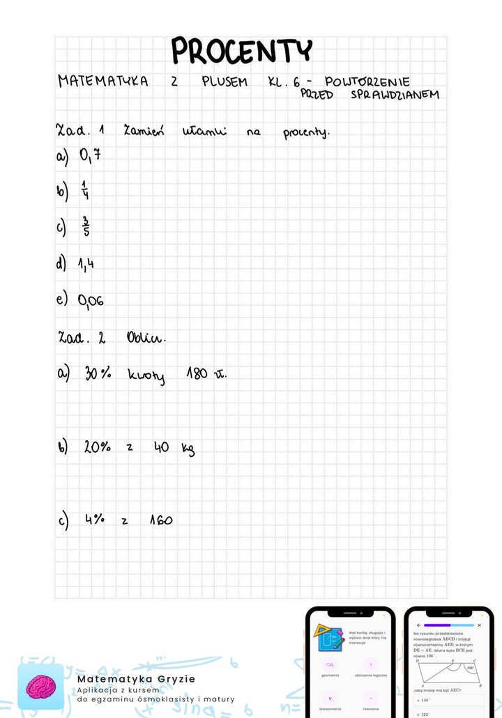 Zadania na sprawdzian GWO matematyka z plusem klasa 6 - procenty