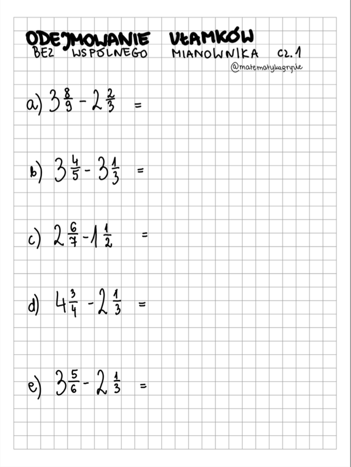 Odejmowanie ułamków bez wspólnego mianownika