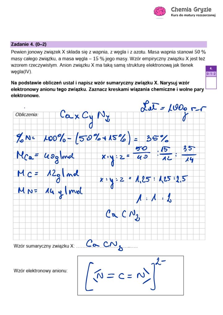 Arkusz maturalny z chemii rozszerzonej 2026. Rozwiązania zadań maturalnych z atomami chemicznymi.