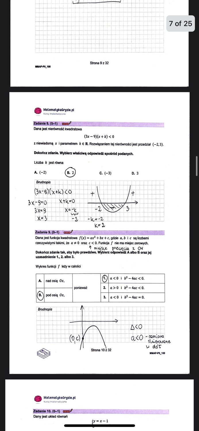 Zadanie 9 i 8, matura próbna z matematyki podstawowej Grudzień 2022