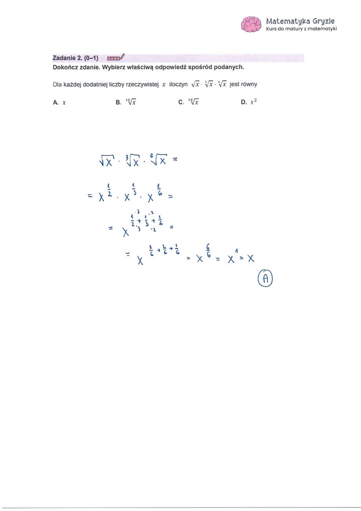 Zadanie z matury z matematyki (2) z rozwiązanym zadaniem na upraszczanie iloczynu pierwiastków o różnych stopniach.