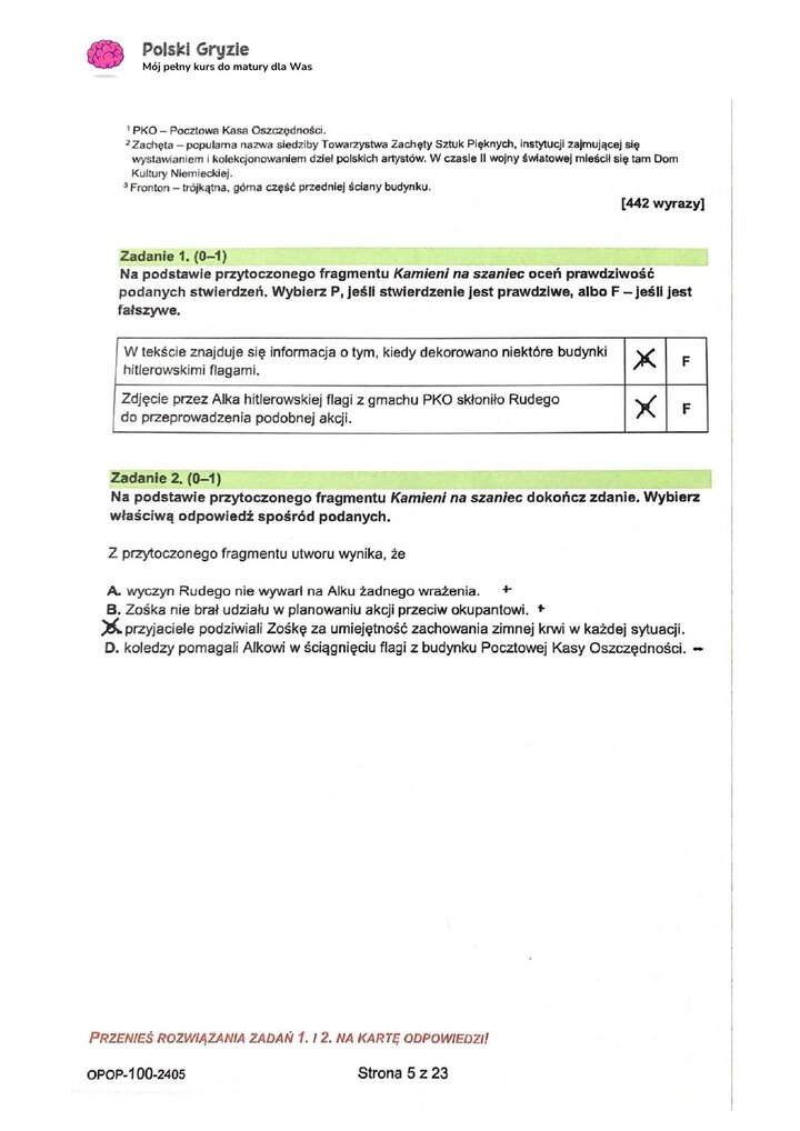zadanie 1, 2 egzamin ósmoklasisty CKE język polski