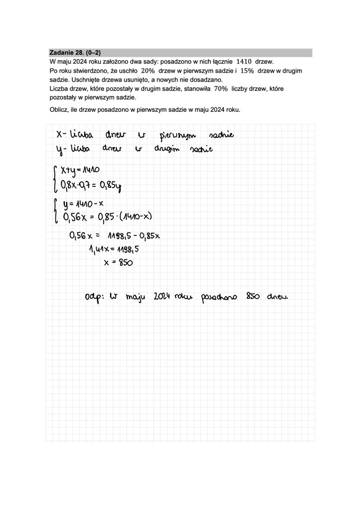 Fragment arkusza maturalnego z matematyki podstawowej - zadanie tekstowe, obliczenia logiczne.