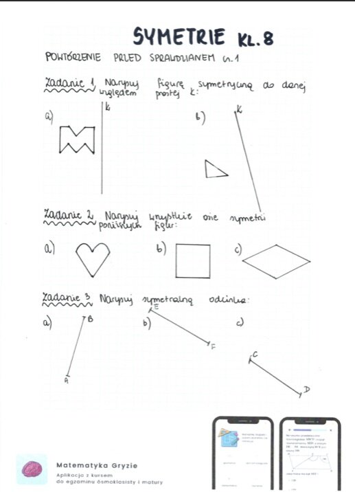 zagadnienia potrzebne do sprawdzianu z działu symetrie z książki GWO Matematyka z plusem klasa 8