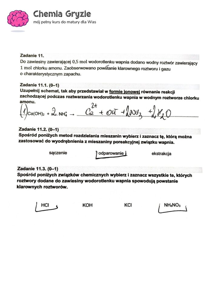 zadanie 11 matura CKE chemia formuła 2015