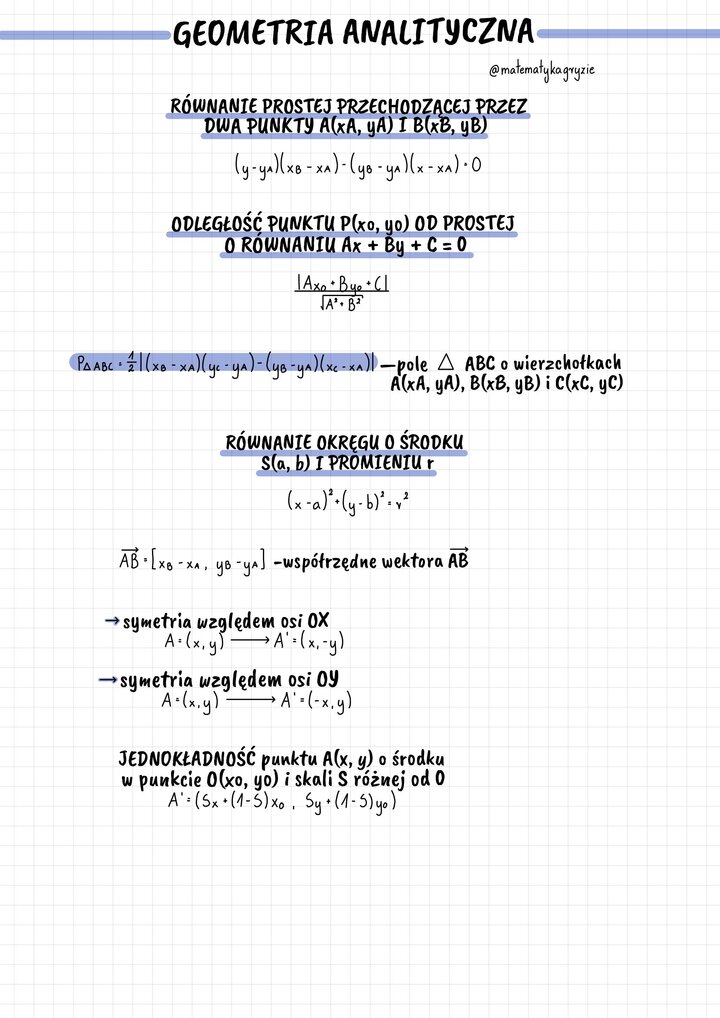 Wzory dla uczniów szkół średnich - geometria analityczna