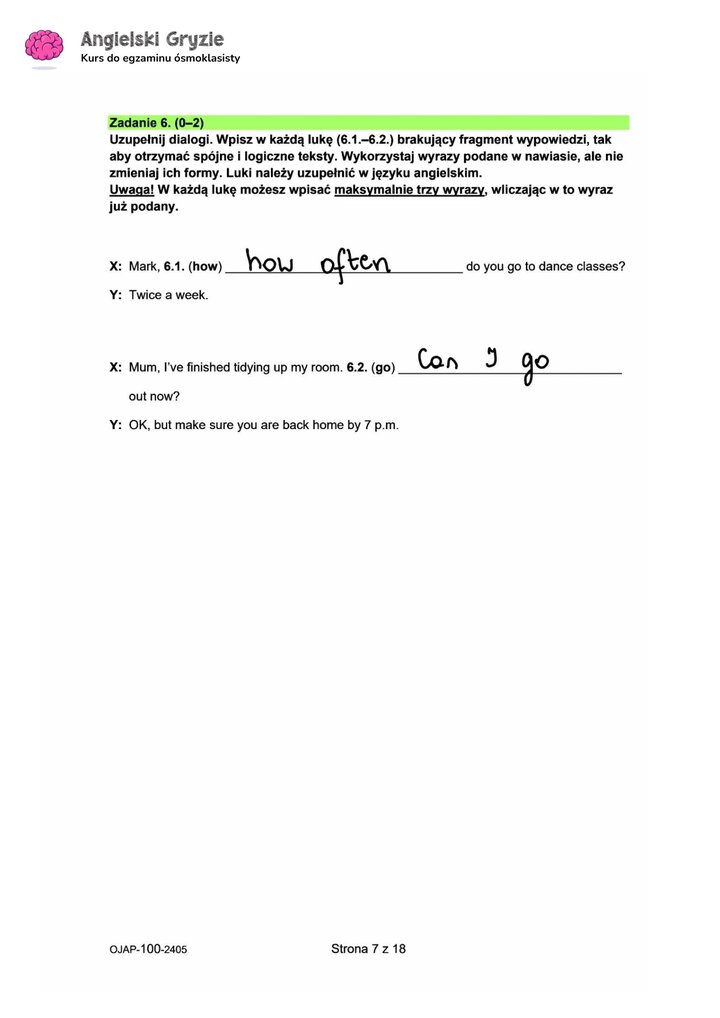 zadanie 6 egzamin ósmoklasisty CKE język angielski