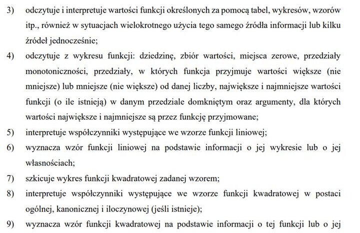 Wymagania edukacyjne na egzamin maturalny z matematyki - zagadnienia z działów.