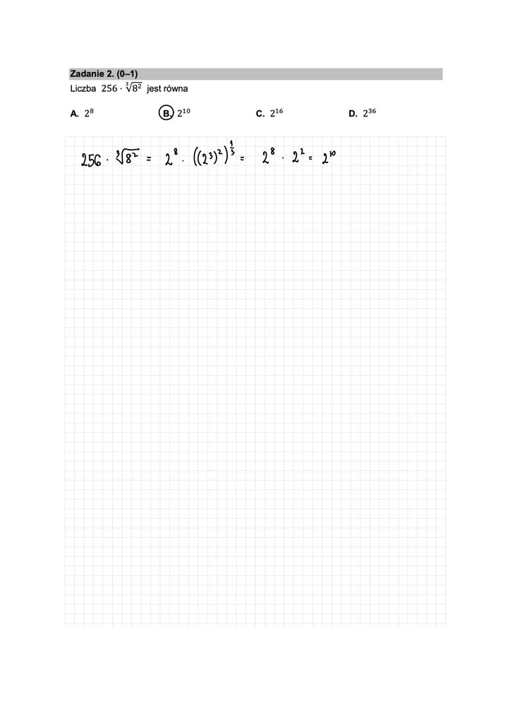 Fragment arkusza maturalnego  z matematyki podstawowej - zadanie z własnościami potęg i pierwiastków.