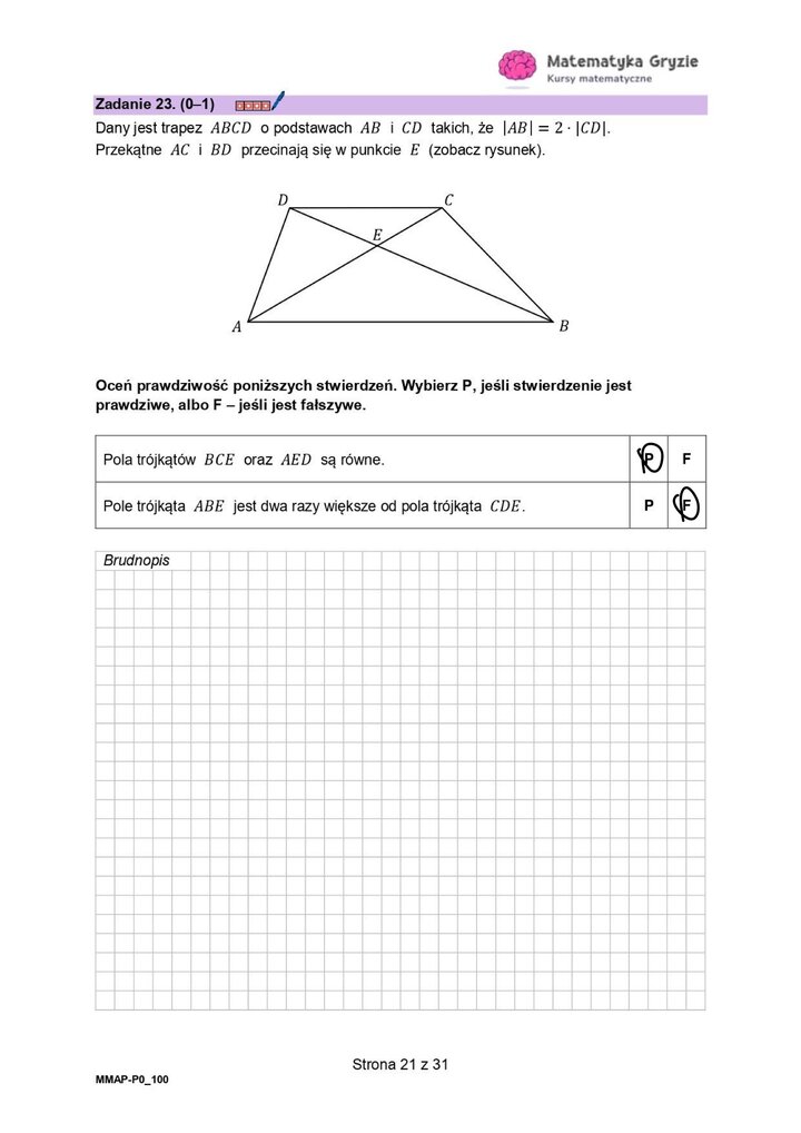Zadanie z matematyki z użyciem własności figur z działu planometria. 