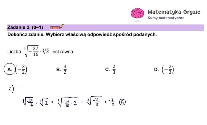 Fragment arkusza maturalnego z matematyki – zadania zamknięte z pierwiastków .