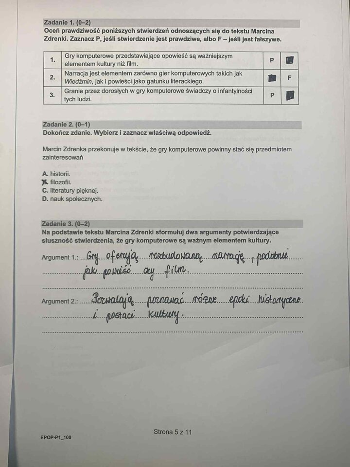 Fragment arkusza egzaminacyjnego z języka polskiego – pytania dotyczące wybranych lektur obowiązkowych.