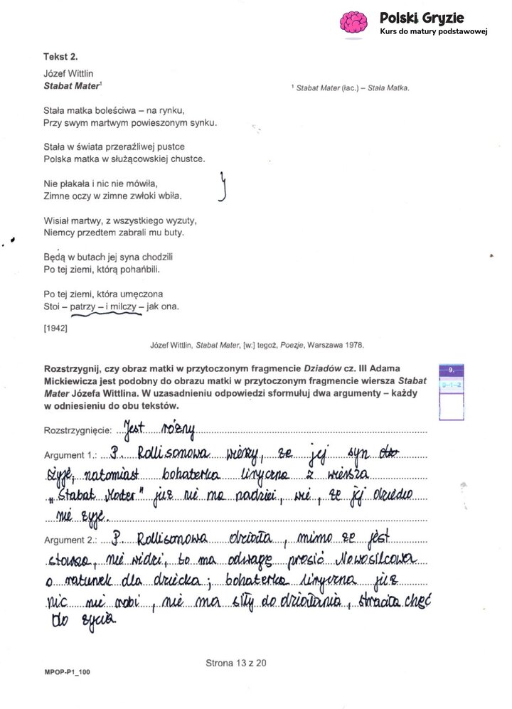 Fragment arkusza maturalnego z języka polskiego – pytania dotyczące wybranych lektur obowiązkowych.