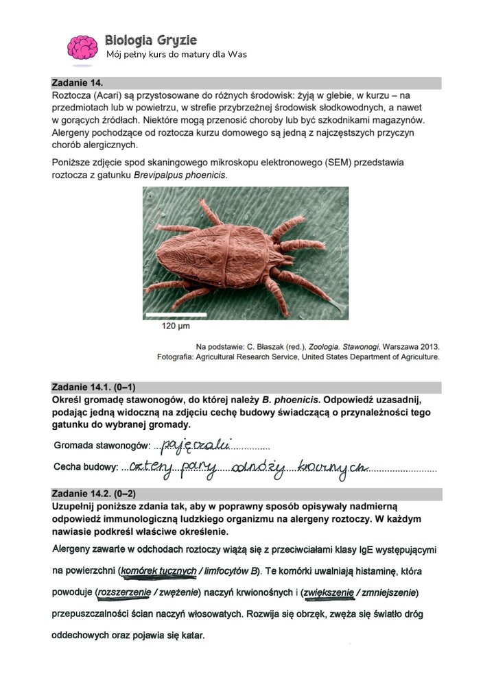 zadanie 14 matura CKE biologia formuła 2015