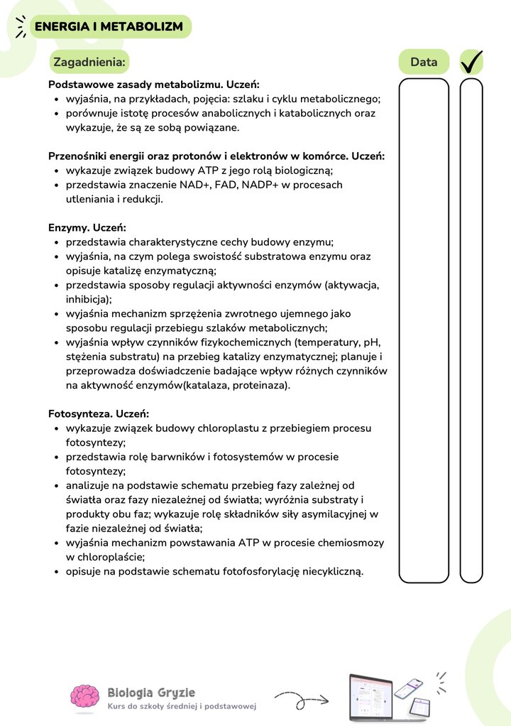 Planer nauki do matury z biologii