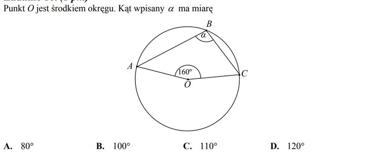 Fragment zadań z pewniakami maturalnymi z matematyki - wyznaczanie miary kąta na podstawie rysunku.