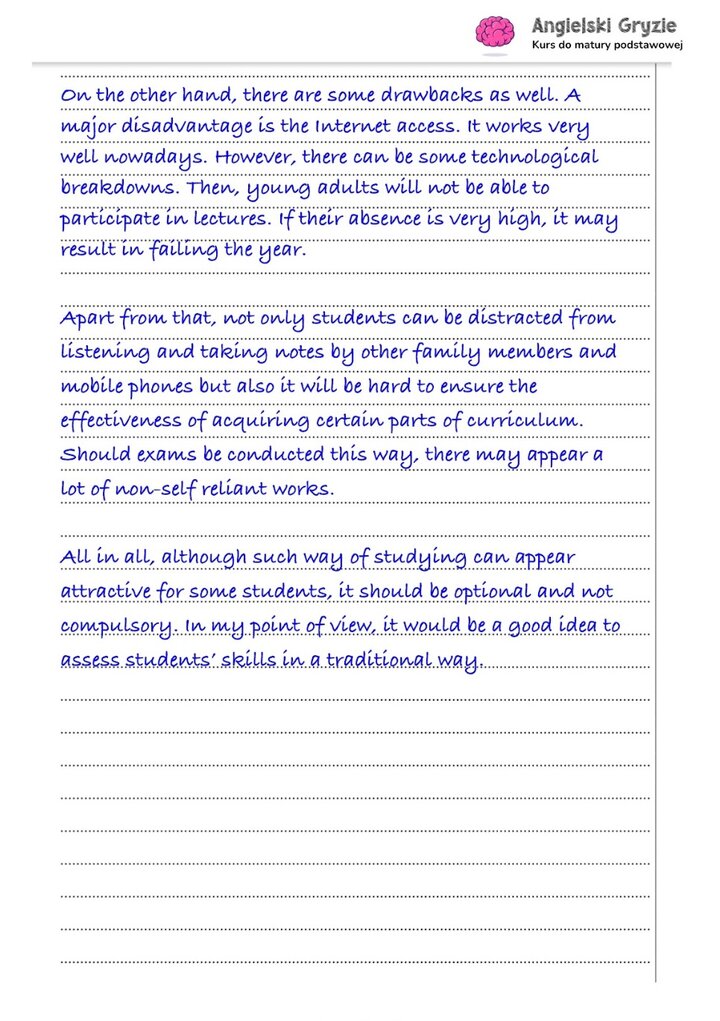 Fragment arkusza maturalnego z języka angielskiego – wybrana wypowiedź pisemna. 