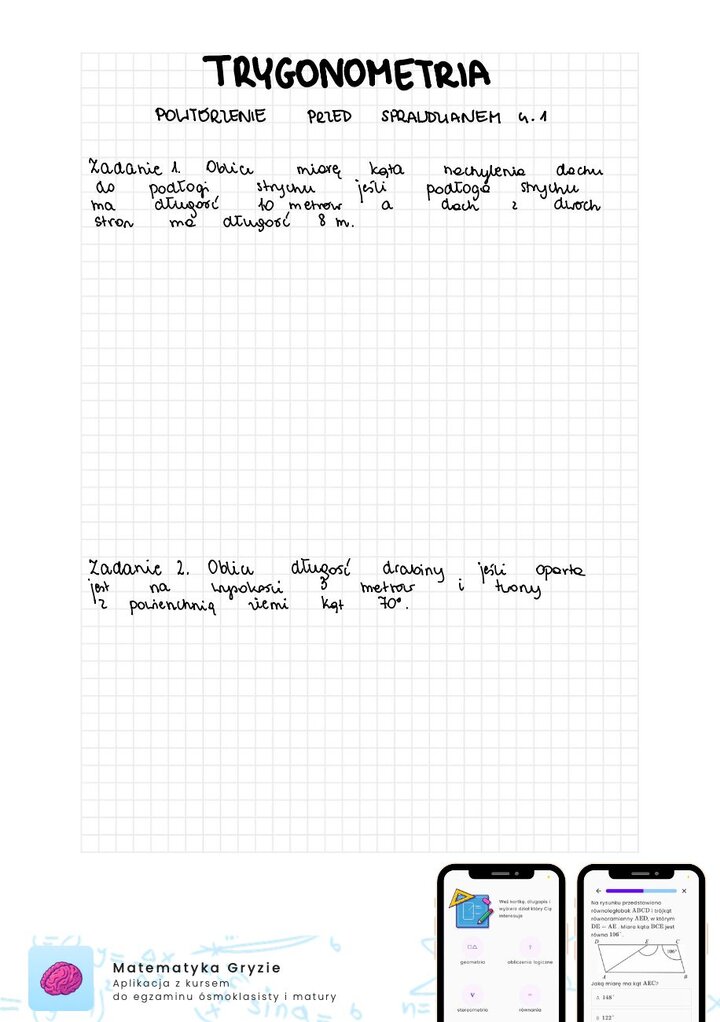 Zadania na sprawdzian trygonometria