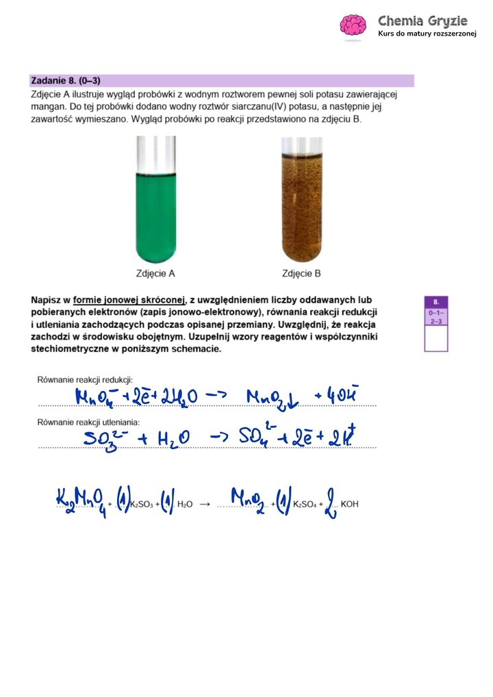 Arkusz maturalny z chemii rozszerzonej 2026. Rozwiązania zadań maturalnych z równaniami reakcji chemicznych.