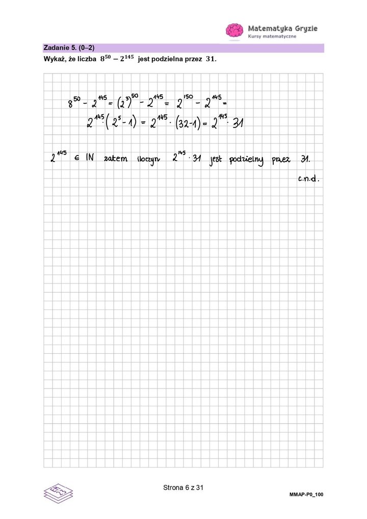 Zadanie z matematyki na udowodnienie tezy, opierając się na własnościach potęg.