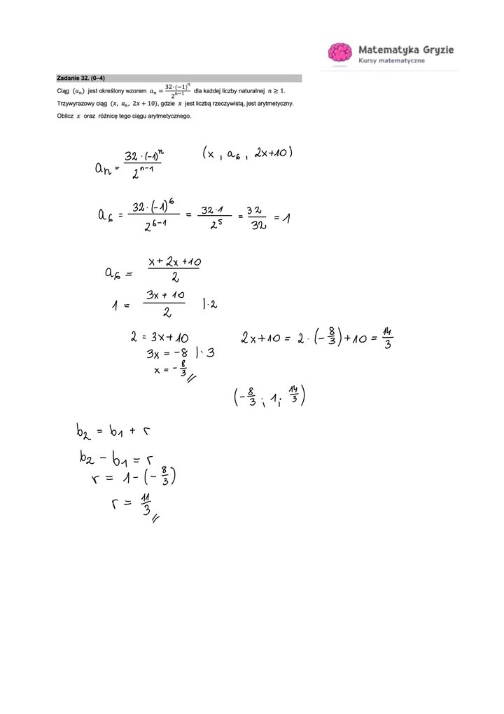 Zadanie otwarte z matematyki na podstawie własności ciągu arytmetycznego.