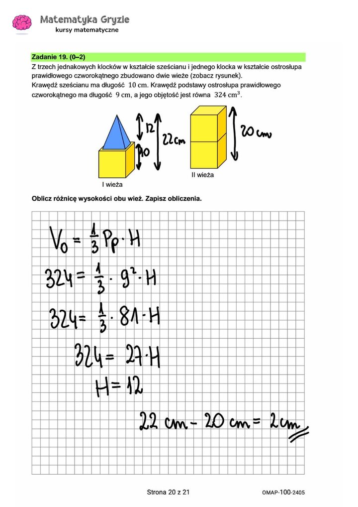 zadanie 19 egzamin ósmoklasisty CKE matematyka