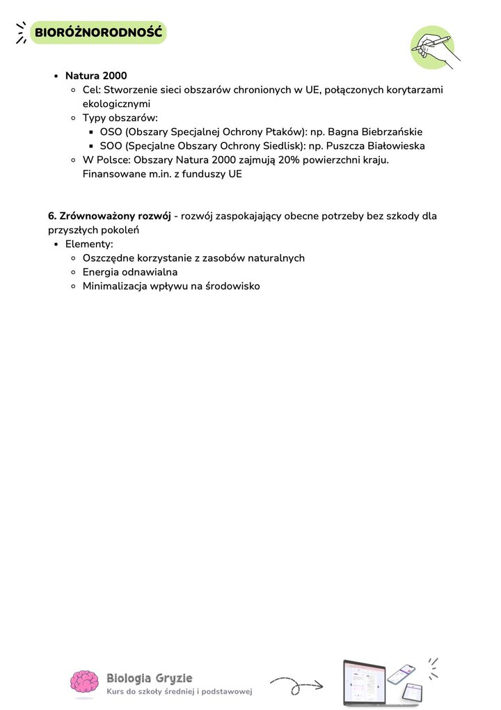 Opis sieci Natura 2000 w Polsce i Unii Europejskiej. Wyjaśnienie terminów OSO i SOO oraz definicja zrównoważonego rozwoju opartego na energii odnawialnej i oszczędności zasobów.