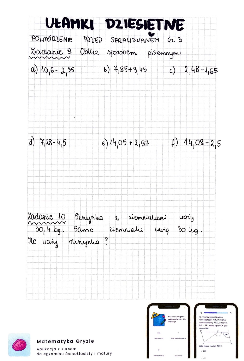 ułamki dziesiętne sprawdzian pdf