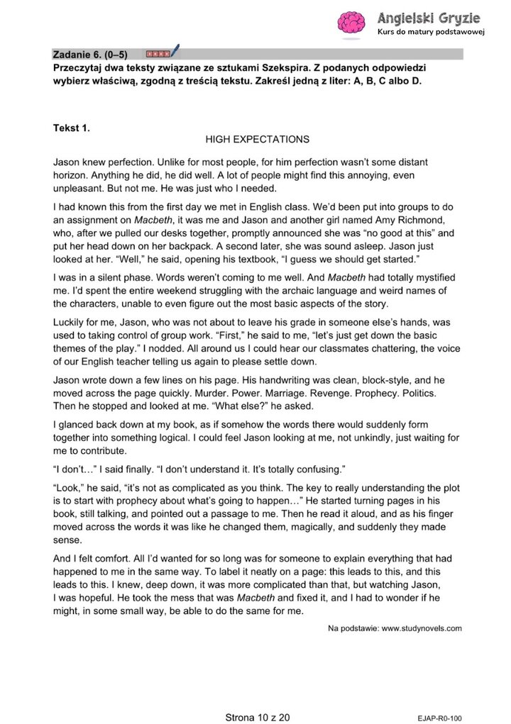 Teksty do zadań na rozumienie tekstu czytanego.