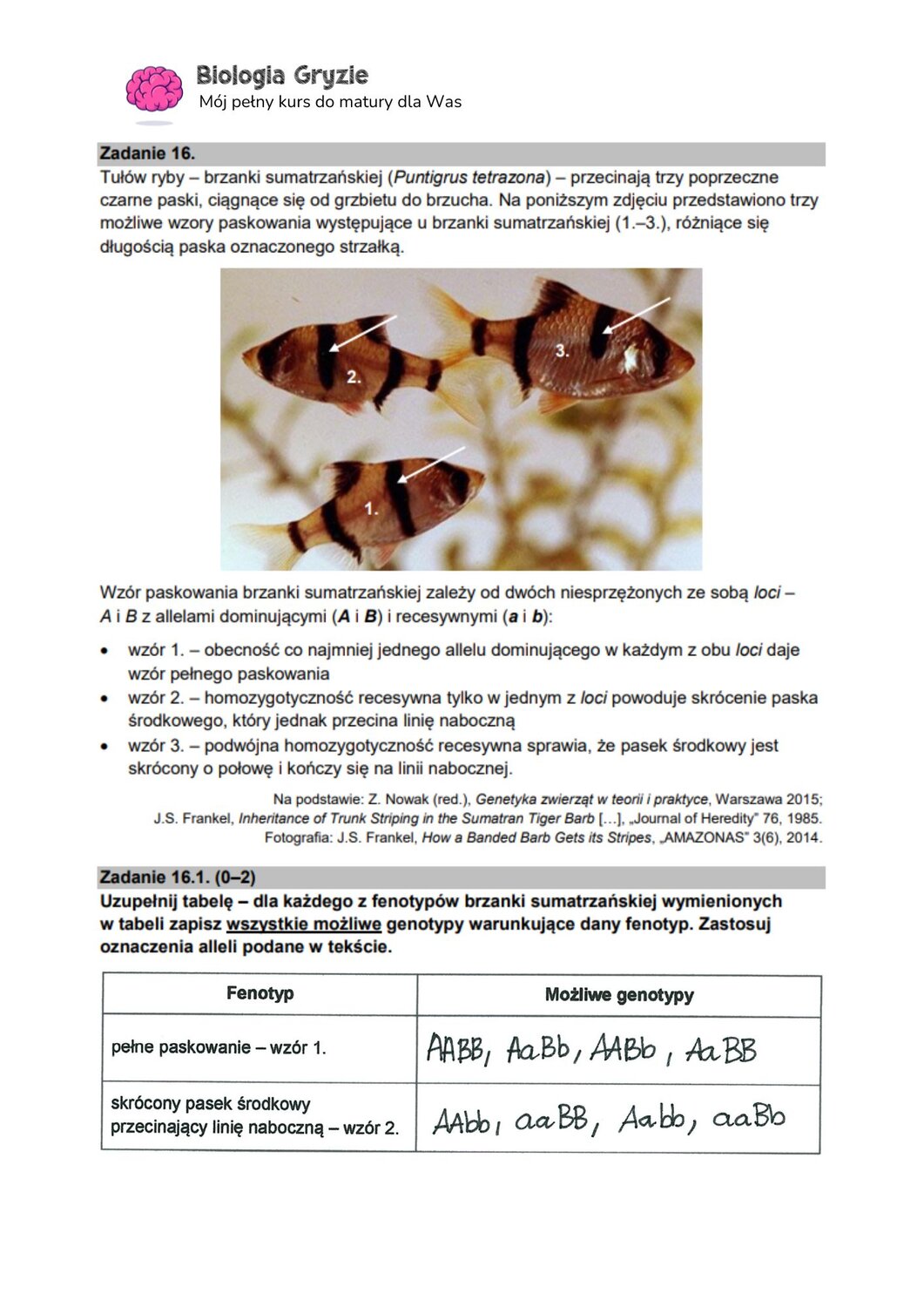 zadanie 16.1 matura CKE biologia formuła 2015